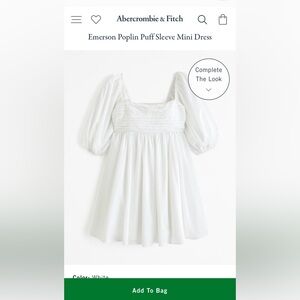 Abercrombie & Fitch Emerson Poplin Puff Sleeve Mini Dress Size XS NEW w/ Tags